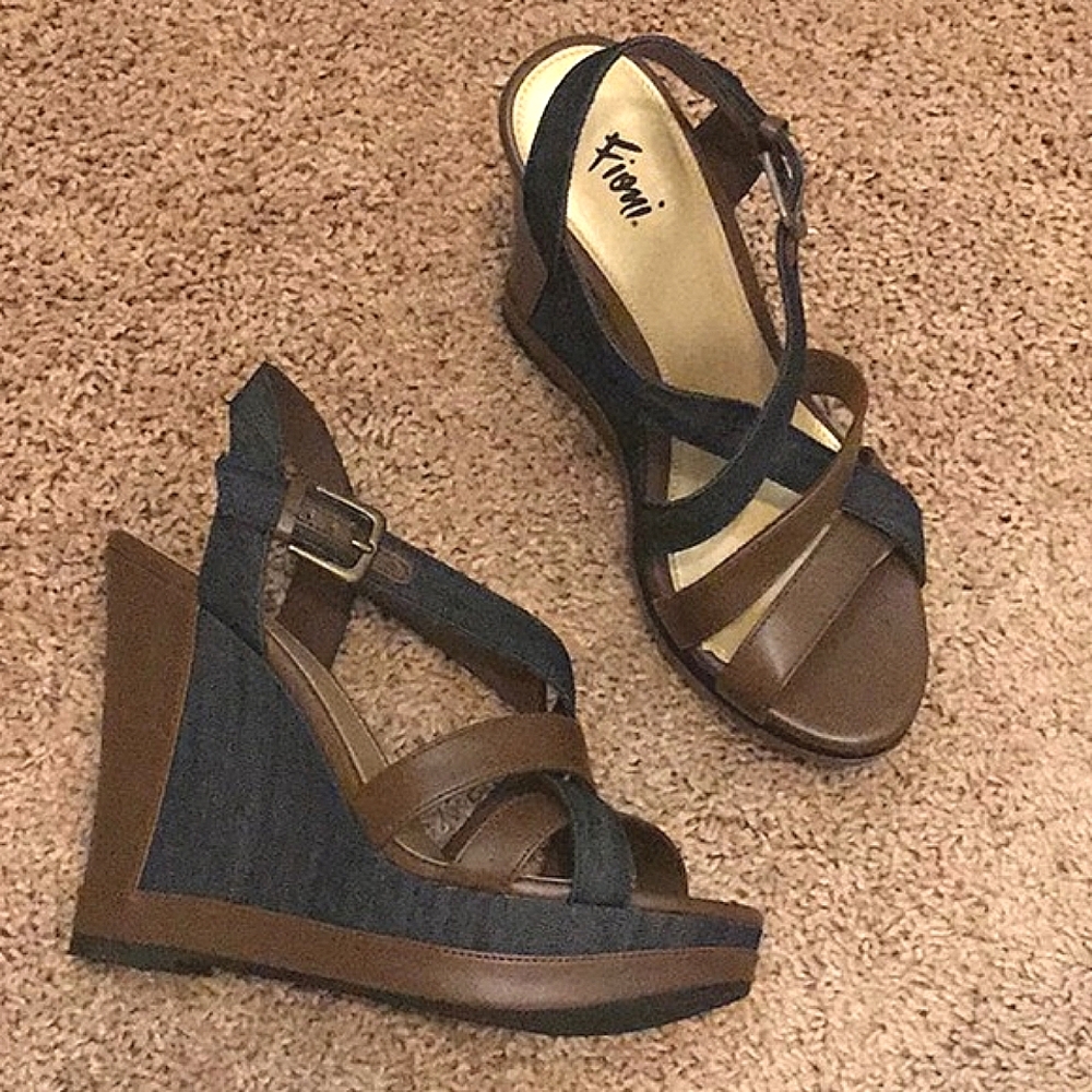 NEW Adorable brown and denim wedges!